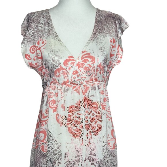 NEW Midi Cover-Up Beach Dress Womens Multicolor L Boho Pink/Brown Stretch - Picture 7 of 11